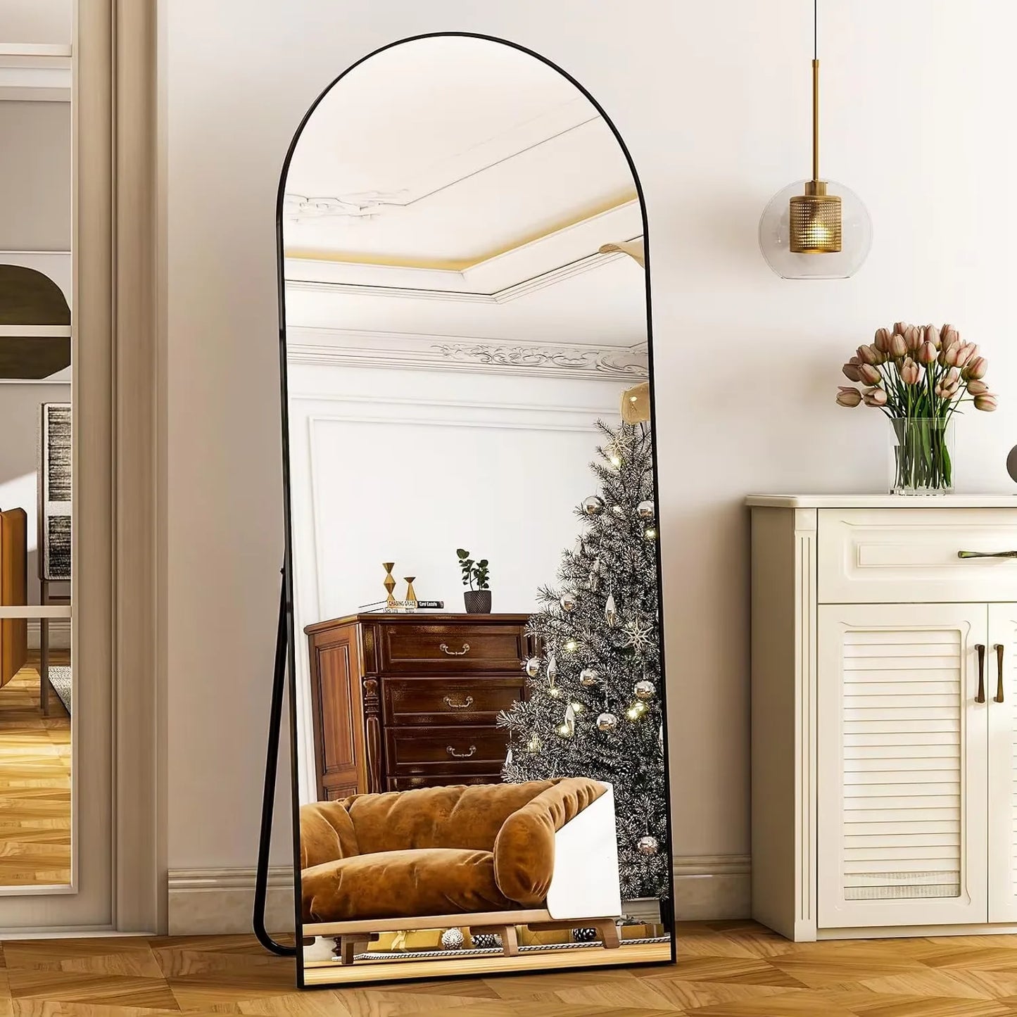 HARRITPURE Full Body Floor Mirror With Modern Aluminum Frame Freestanding Leaning Or Vertical Mount