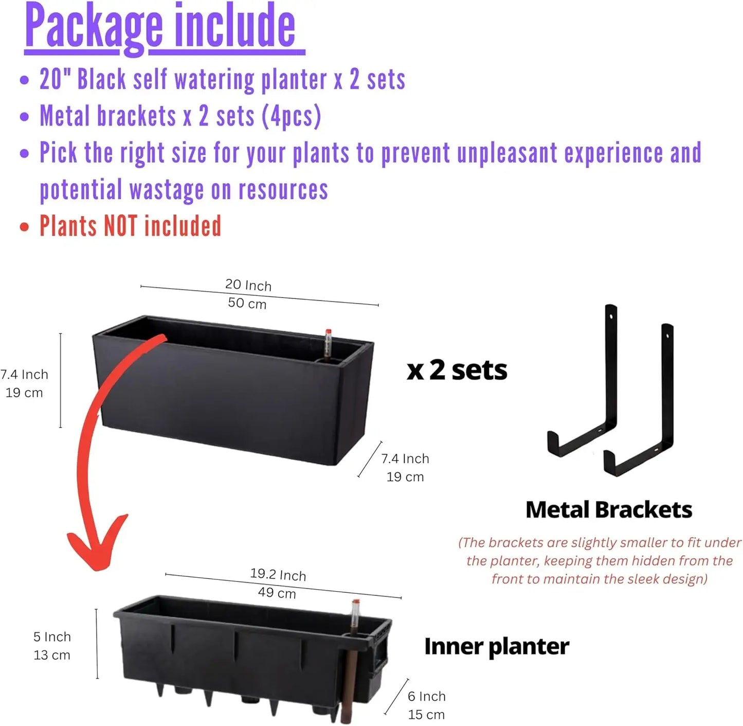 Self Watering Wall Planters For Indoor And Outdoor Vertical Garden Set Of Two With Built In Water Level Indicator