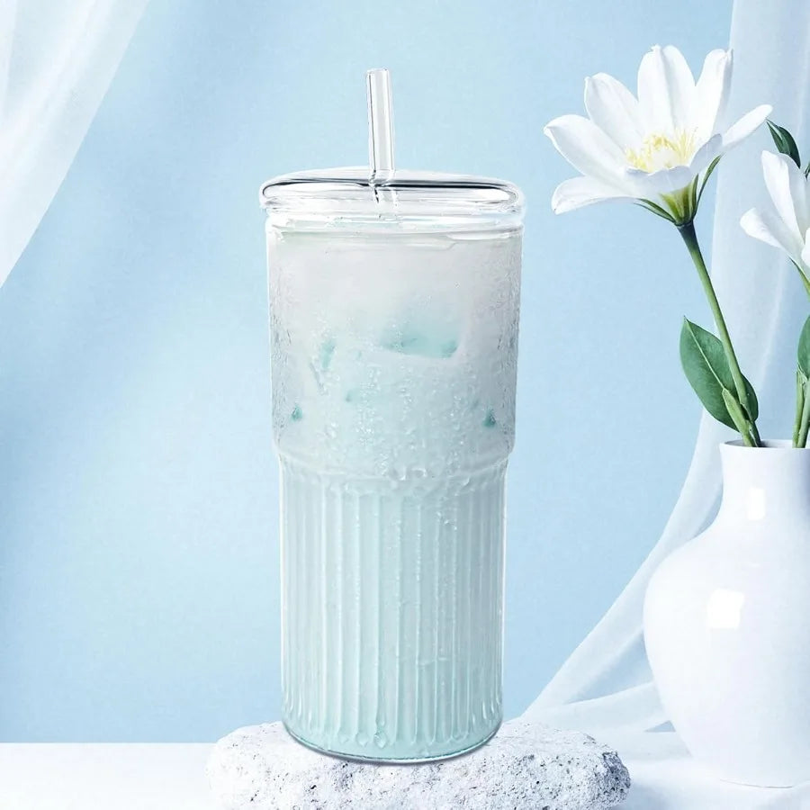 High Borosilicate Glass Cups With Lids And Glass Straws For Tumblers Ideal For Coffee Tea Juice Smoothies And Hot Drinks