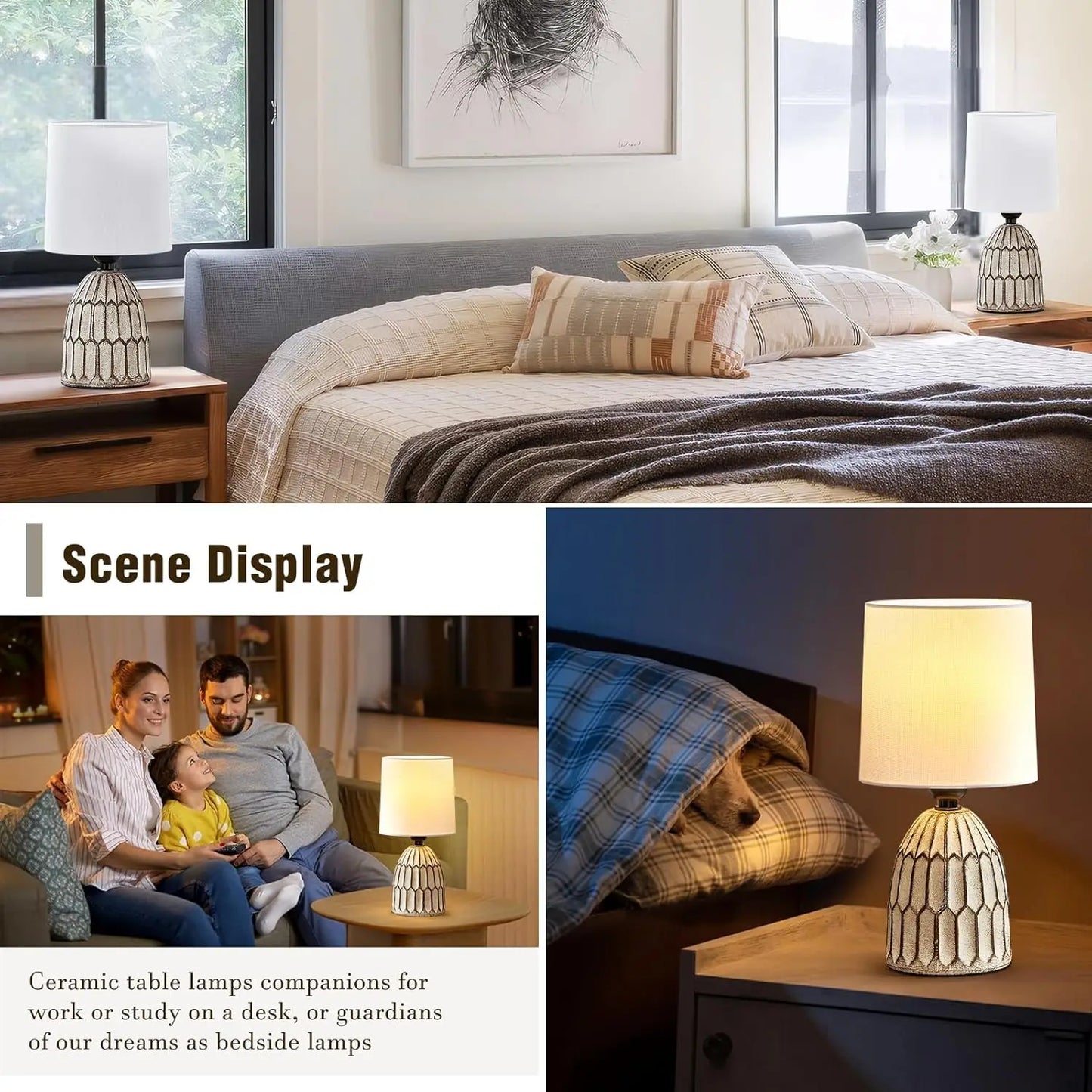 Farmhouse Ceramic Table Lamps Set of 2 Boho Style