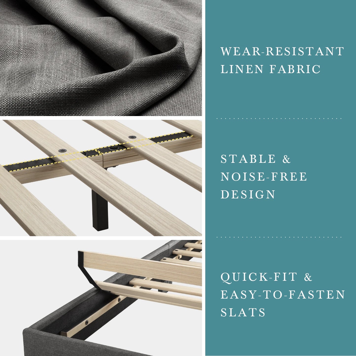 HOOMIC Upholstered Bed Frame With Adjustable Headboard Available In 1400mm 1500mm And 1900mm Widths