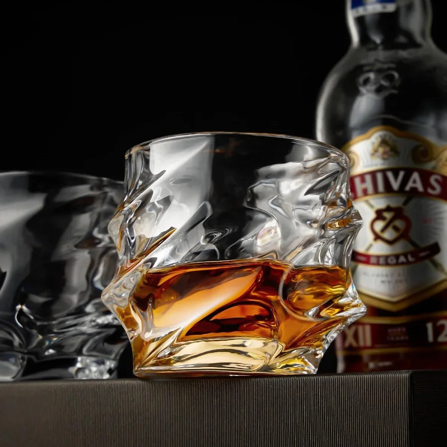 Hand Blown Crystal Whiskey Glasses Set Of 4 For Scotch Bourbon Rum Gin And Water