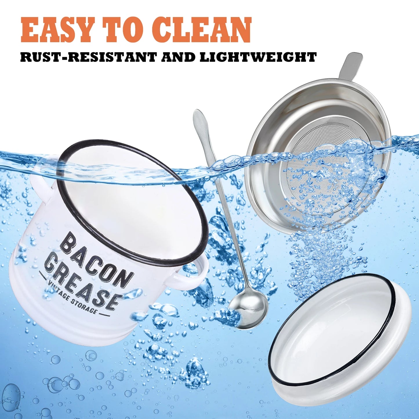 Bacon Grease Container With Built In Strainer And Lid For Mess Free Oil Storage And Reuse