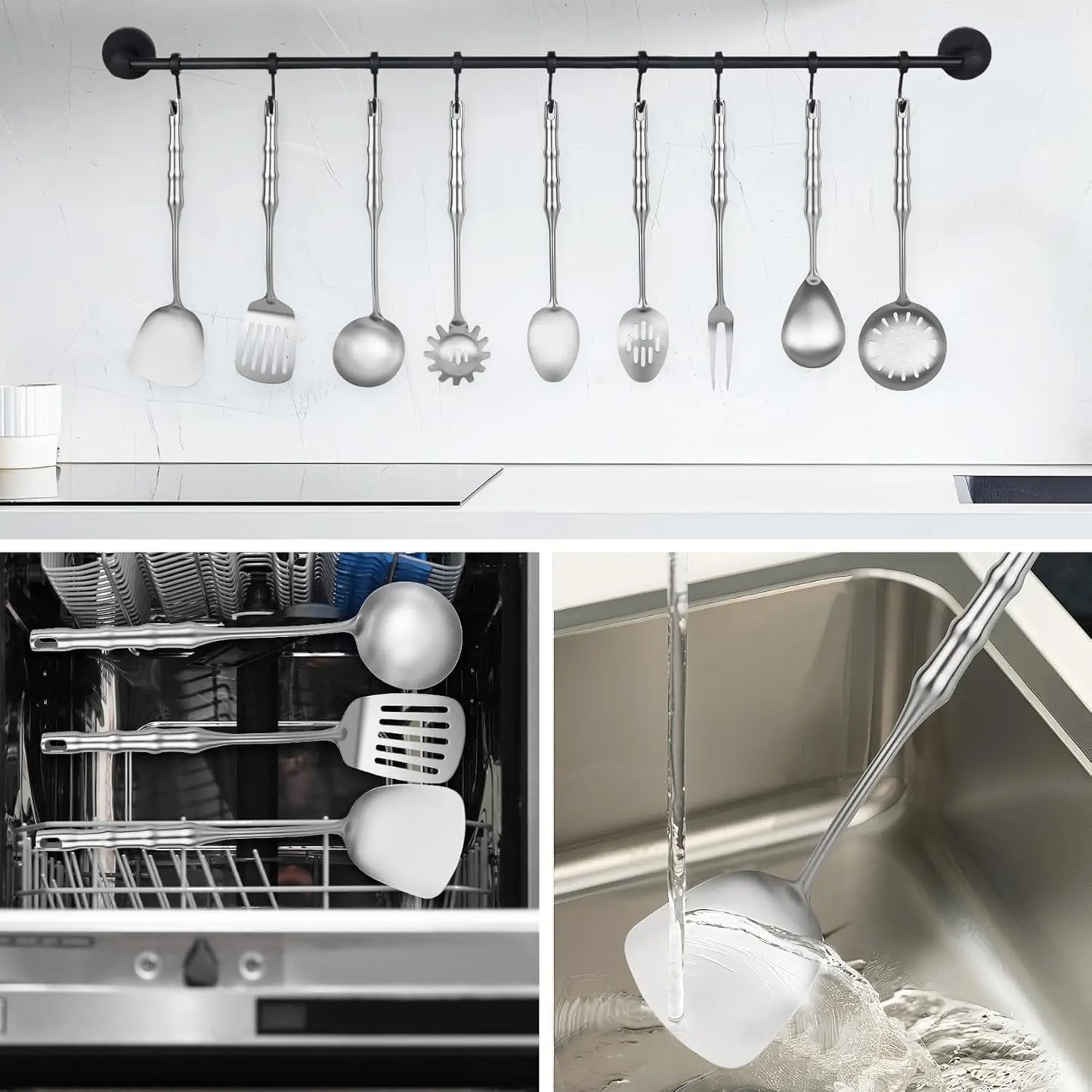 Stainless Steel 9 Piece Kitchen Utensil Set With Heat Resistant Handles For Durable Cooking