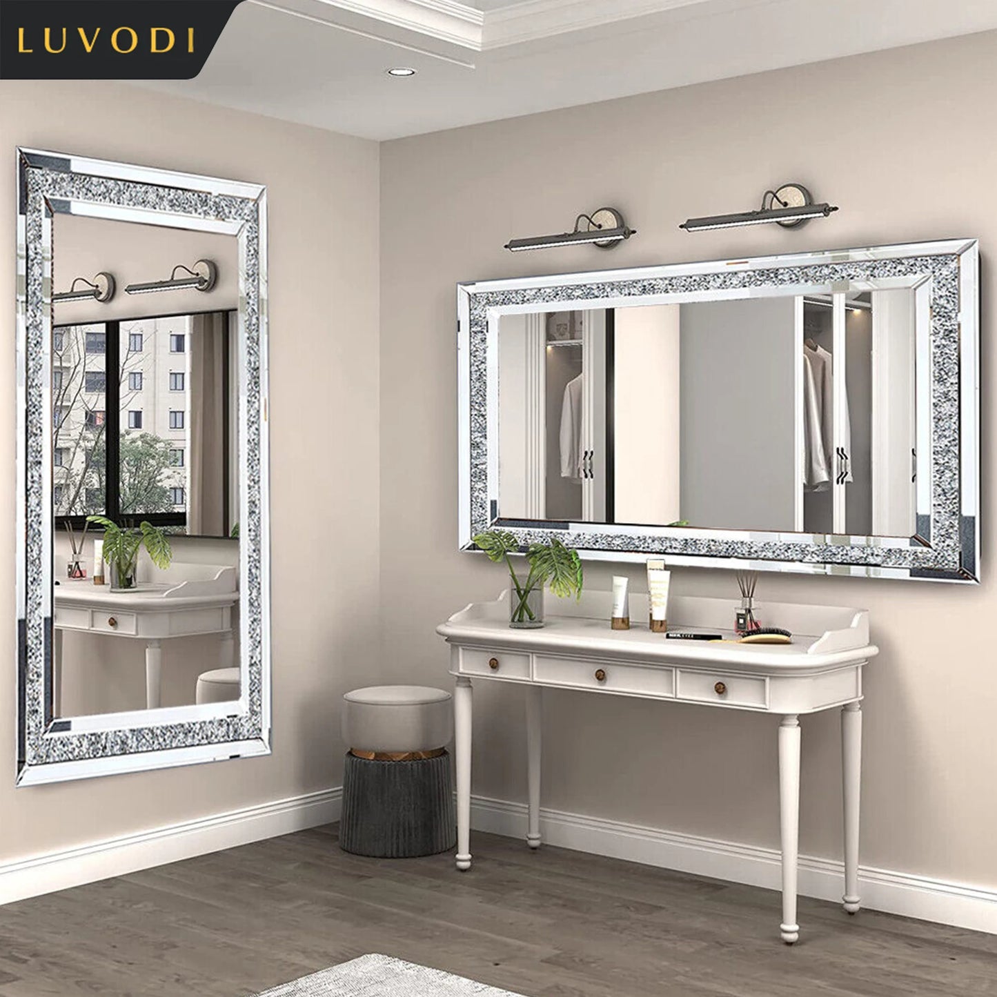 LUVODI Crystal Rhinestone Vanity Mirror Wall Mounted Dressing Mirror