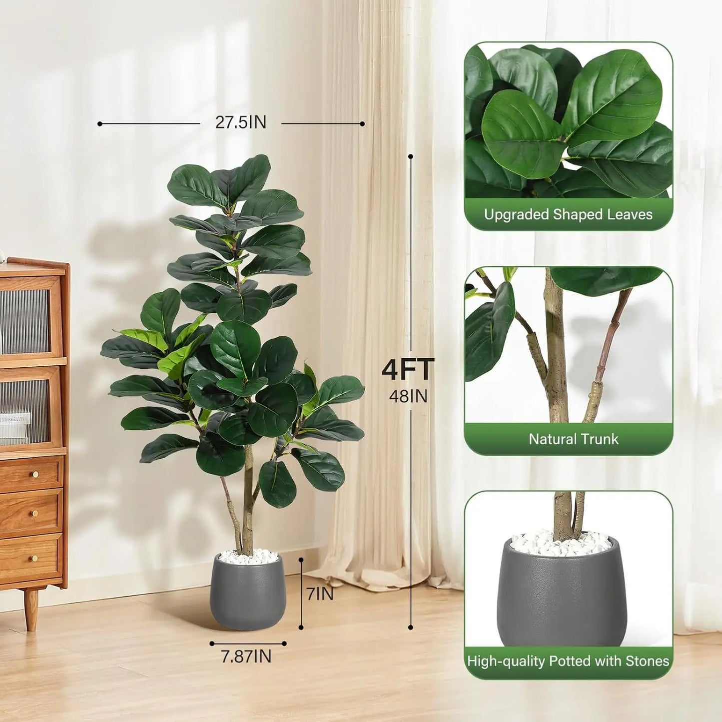 HiMISSCN Fiddle Leaf Fig Tree Artificial With Realistic Ficus Lyrata Leaves In Planter For Elegant Home Decor