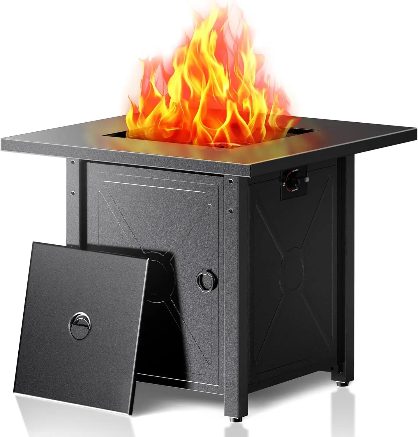 Square 50,000 BTU Propane Fire Pit Table, 28 Inch, 3-in-1 Multi-Function with Steel Top, Lava Rocks, and Adjustable Flame