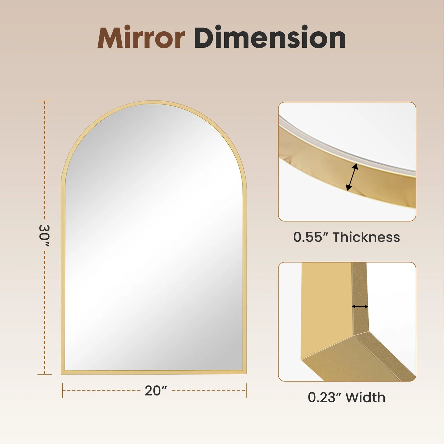 JHK Arched Metal Framed Bathroom Mirror With Architectural Shatterproof Glass For Crystal Clear Reflections