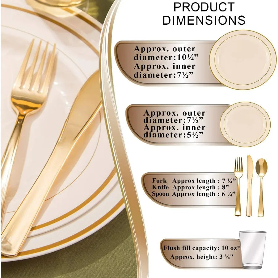 Combo Plate Set (Ivory with Gold, Wedding Value Set (60 Guests))
