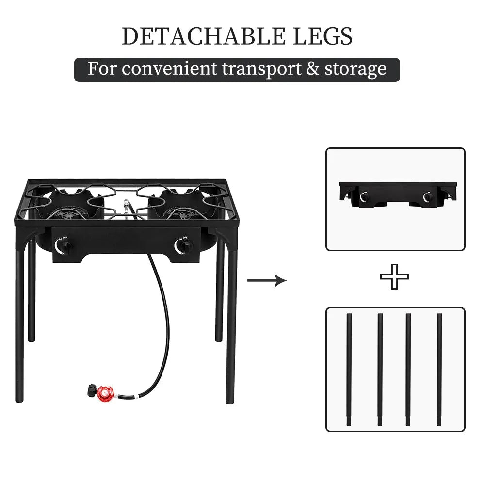 Professional Outdoor Double Propane Stove Portable Dual Cooktop 150000 BTU