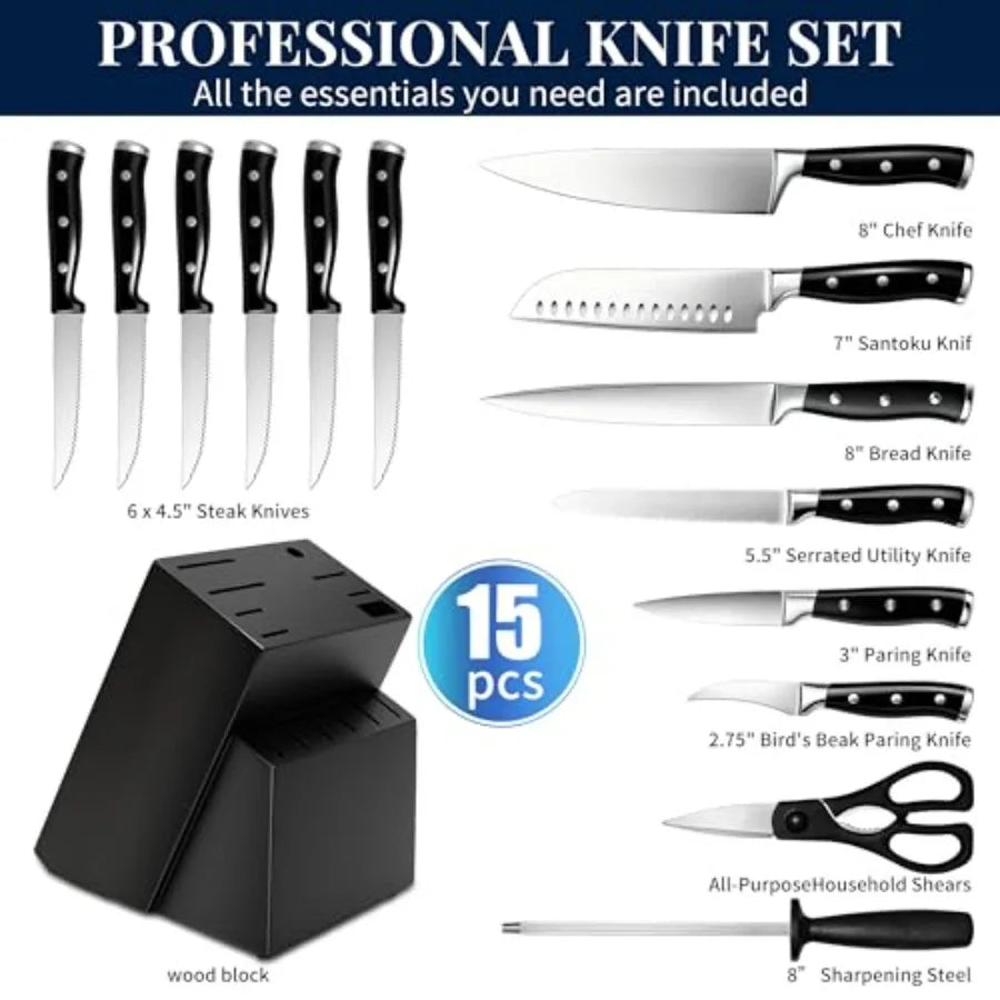 High Carbon Stainless Kitchen Knife Set With Ergonomic Forged Handles For Precise Slicing