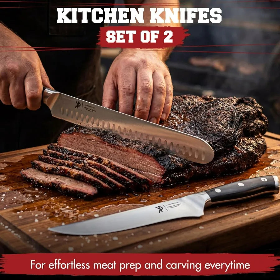 Premium German Stainless Steel Superior BBQ Carving Set With BrisketSlicingKnife