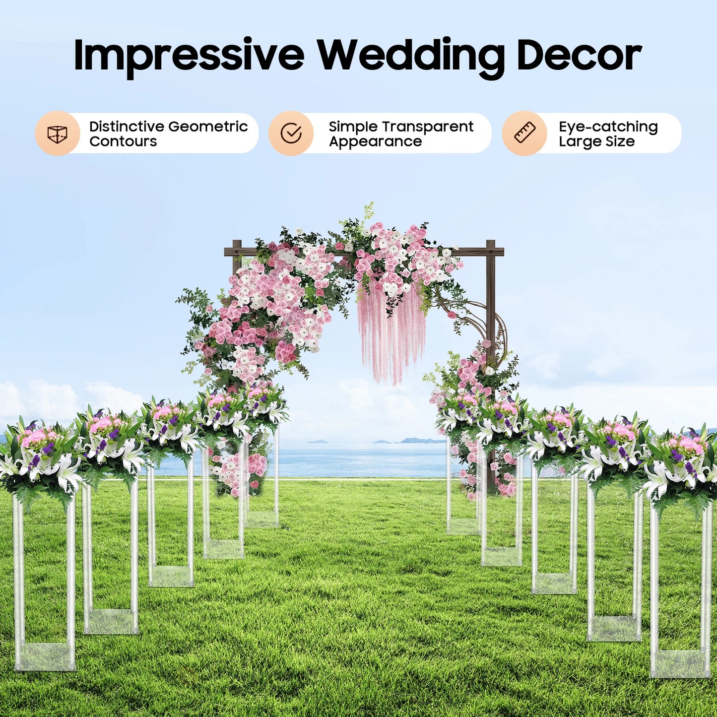 Clear Acrylic Flower Display Stand Set for Wedding Decor, 4.5mm Thick Durable Columns, 3kg Per Stand