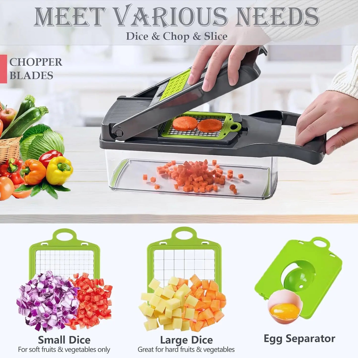 Upgraded Vegetable Chopper, Multi-Functional Easy Safe Kitchen Slicer Dicer for Fast Meal Preparation