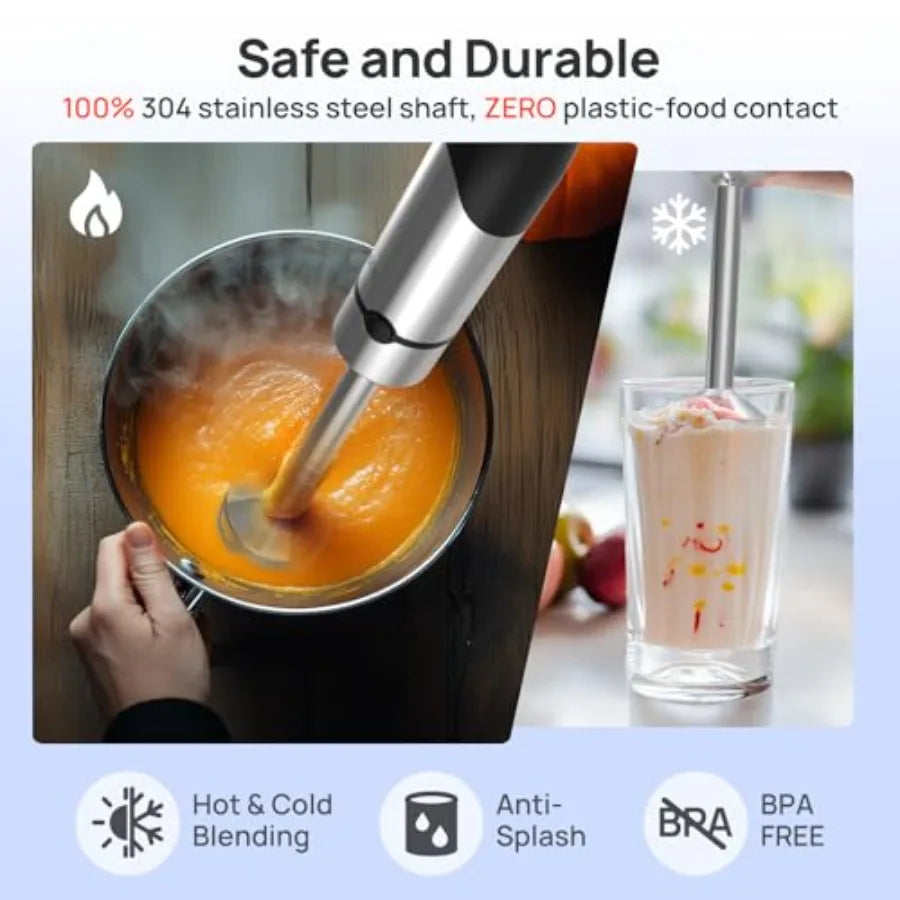 MDNG Immersion Blender 1100W 10 In 1 Handheld Beaker Stainless Steel Shaft Dual Blades