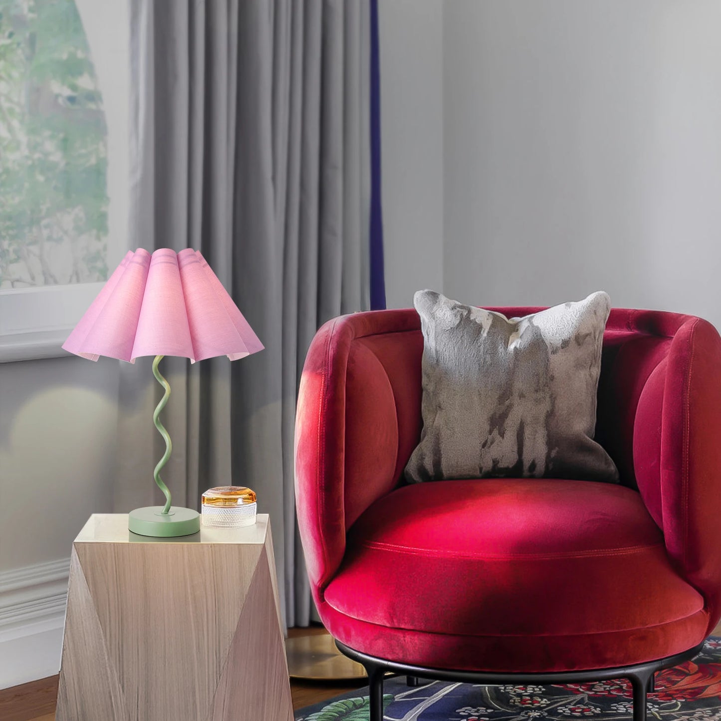 Funky Pleated Table Lamp With Iron Frame Nightstand Living Room Decor Incandescent