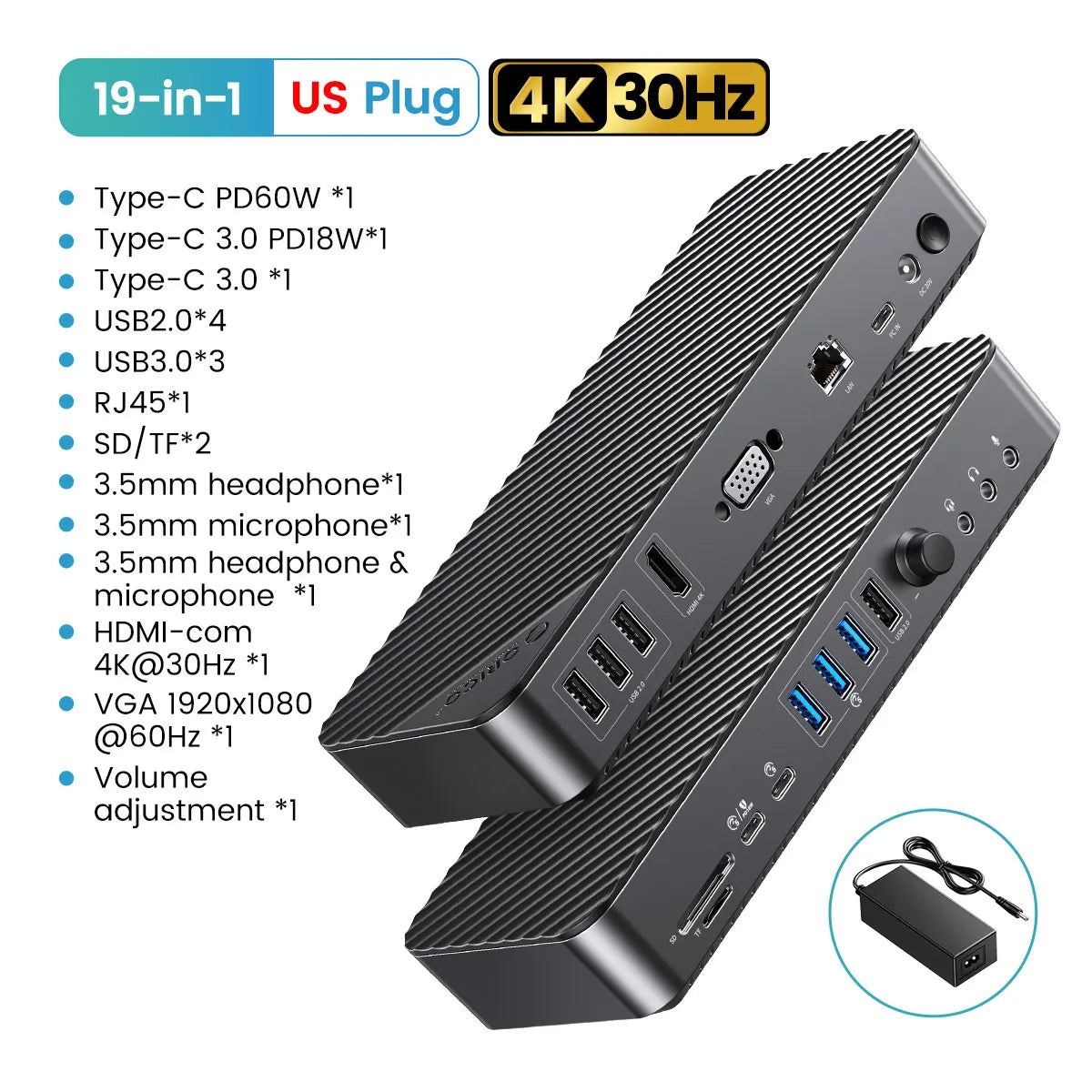 Orico 19 In 1 USB C Docking Station With 4K HDMI VGA Audio RJ45 PD Power Adapter