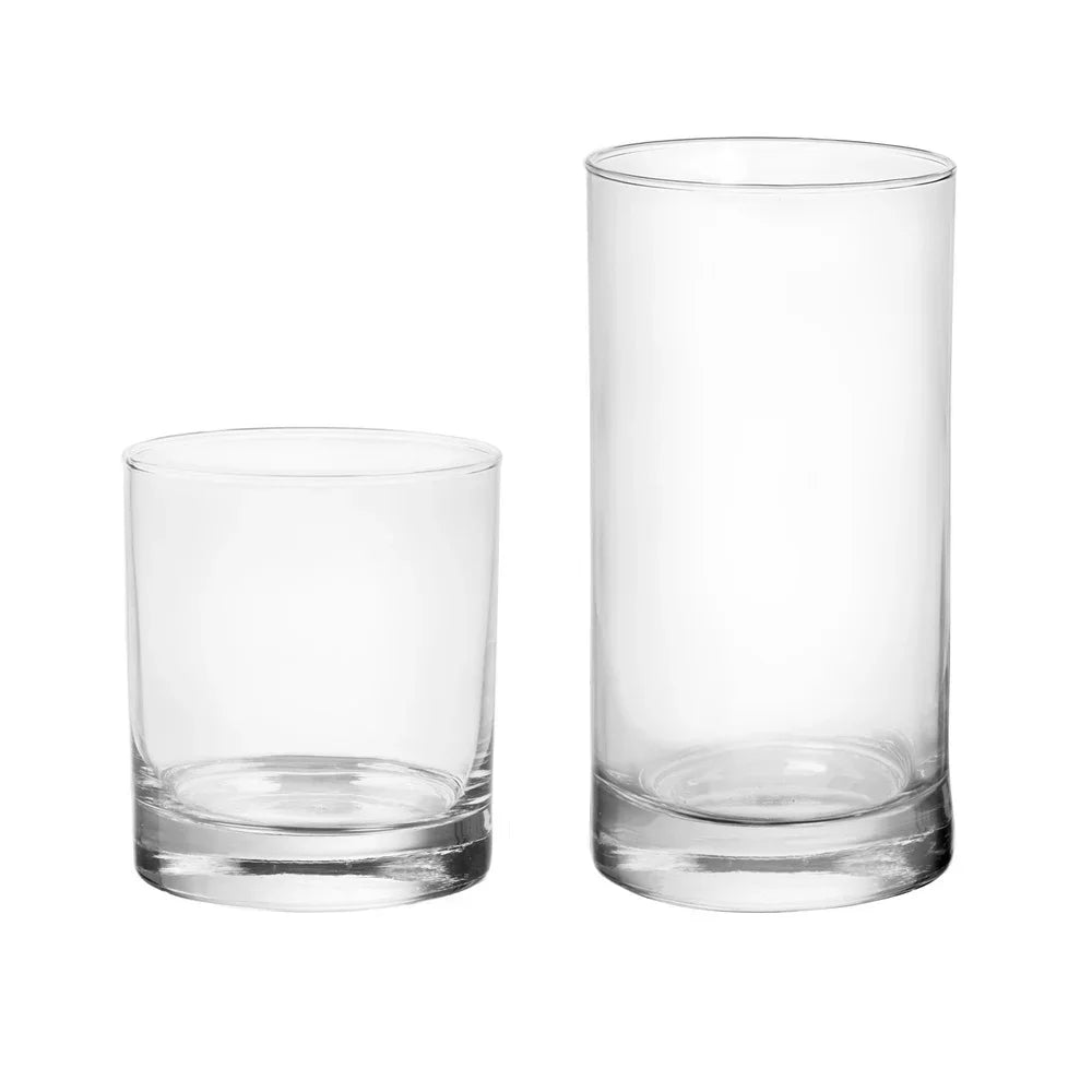 12 Piece Clear Glass Drinkware Set With Six 16 Ounce Cooler Glasses And Six 11 Ounce Rock Glasses For Juices And Water