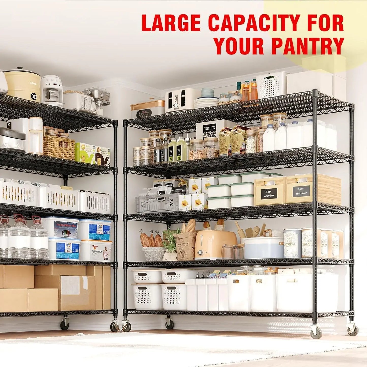 Industrial Storage Shelving Unit with Wheels Wire Shelving Adjustable Metal Pantry Shelves for Garage Kitchen Closet Commercial