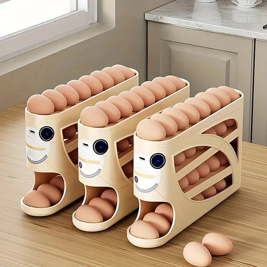 3 Tier Rolling Egg Storage Container For Refrigerator Organizer With Sliding Bottom Tray