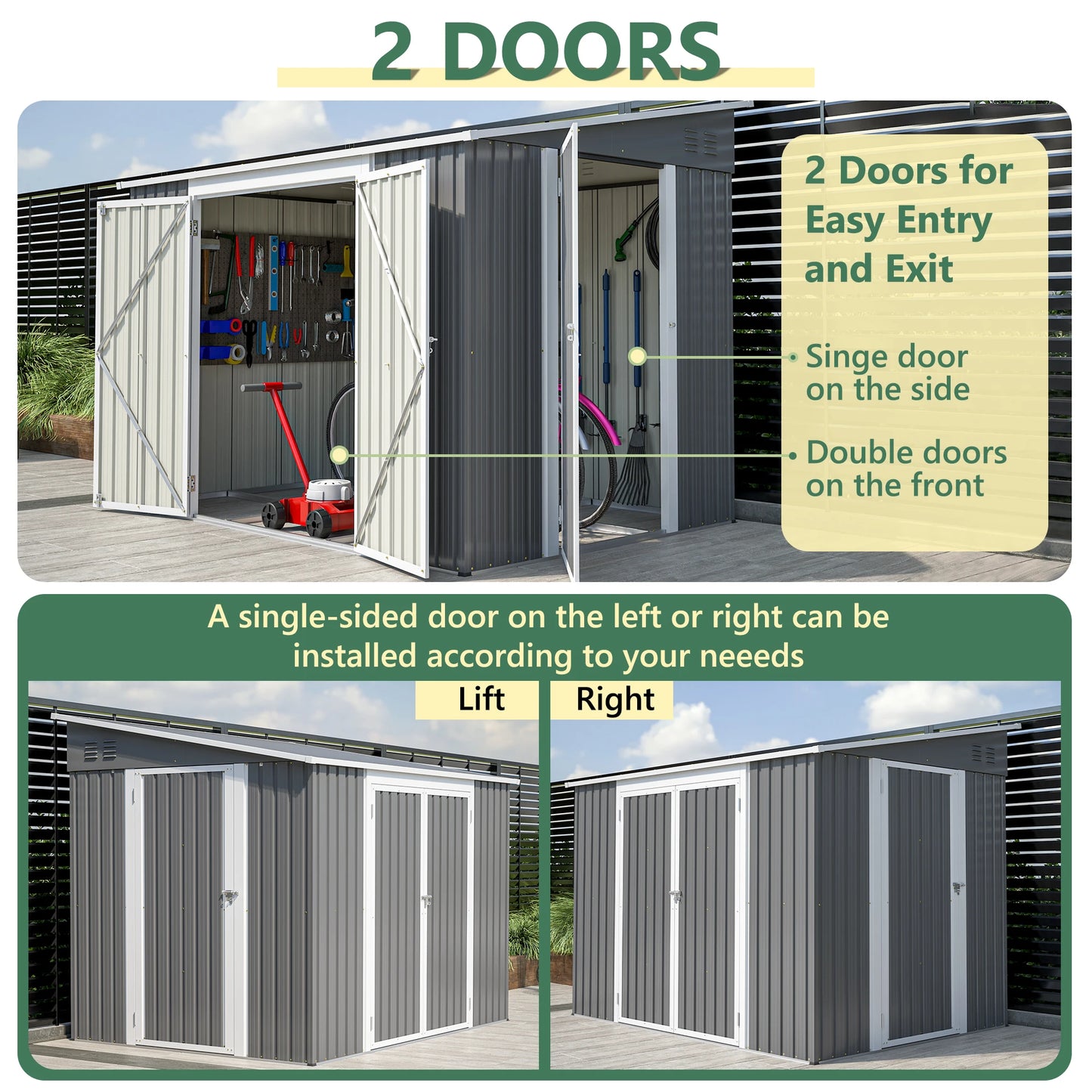 LZBEITEM Metal Outdoor Waterproof Storage Shed With Two Lockable Doors For Garden And Backyard