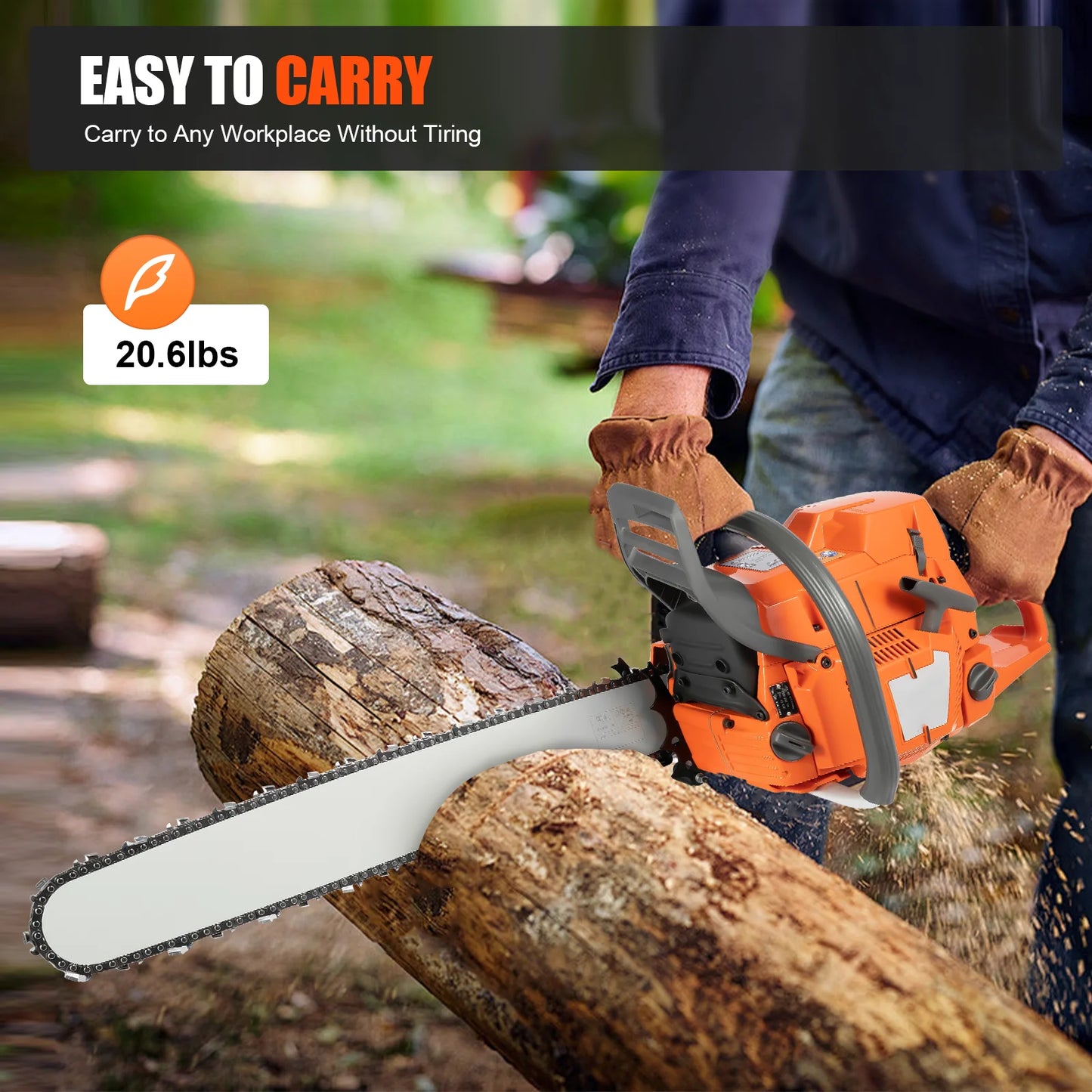Gas Chainsaw 72cc 3900W 2-Stroke Handheld Wood Cutting