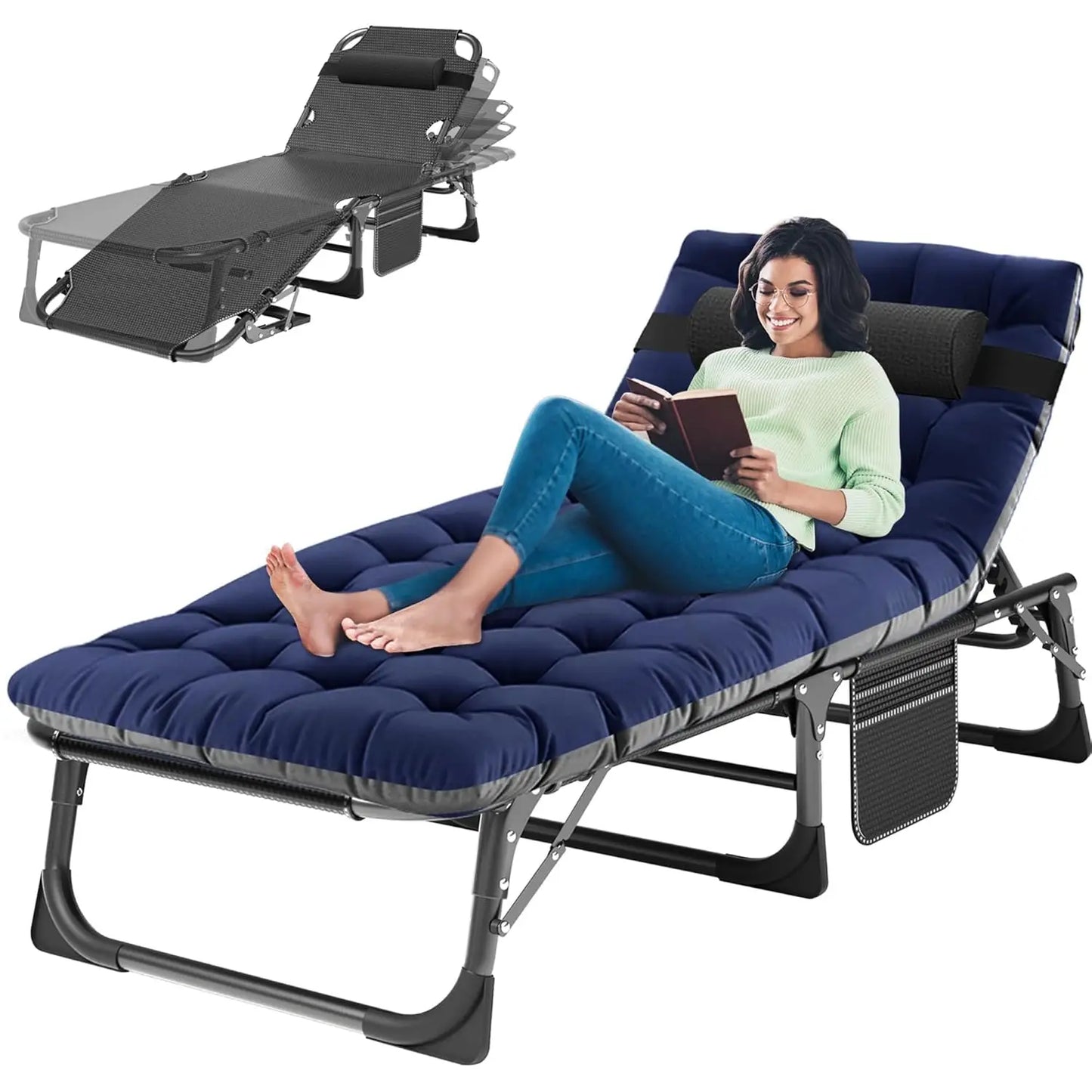 4-In-1 Outdoor Lounge Chair With Face Holes For Tanning Heavy-Duty Recliner Weather-Resistant For Poolside And RV