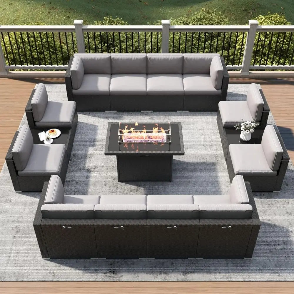 Outdoor Patio Furniture Set With Fire Pit Wicker Rattan Sectional