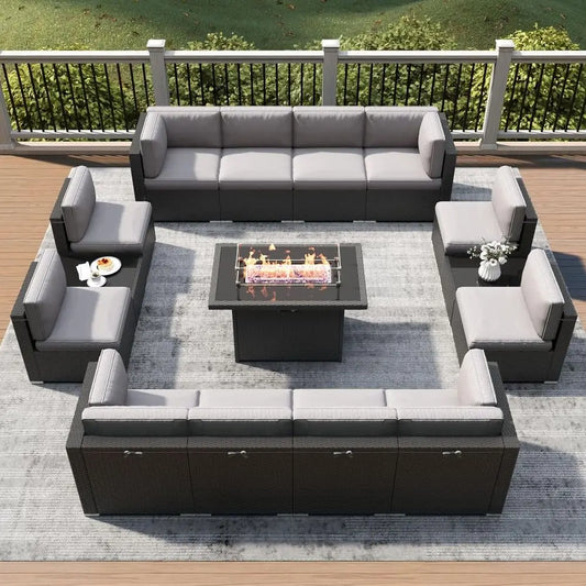 Outdoor Patio Furniture Set With Fire Pit Wicker Rattan Sectional
