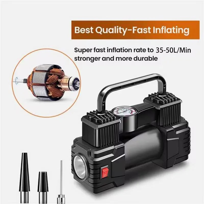 12V Portable Dual Cylinder Tire Inflator Pump For Cars With Stable Tire Pressure And Fast Inflation