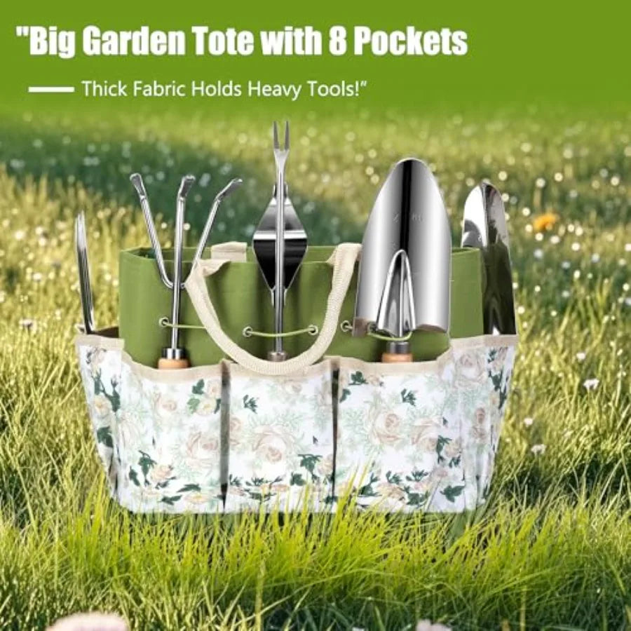 Stainless Steel Garden Tool Set Rustproof Heavy Duty Outdoor Tote