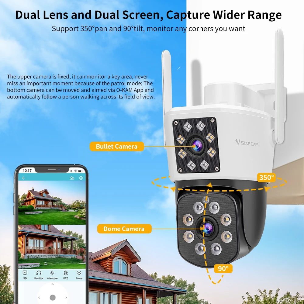 Vstarcam OutdoorWeatherproof Dual Lens Security Camera 1080P Starlight Night Vision