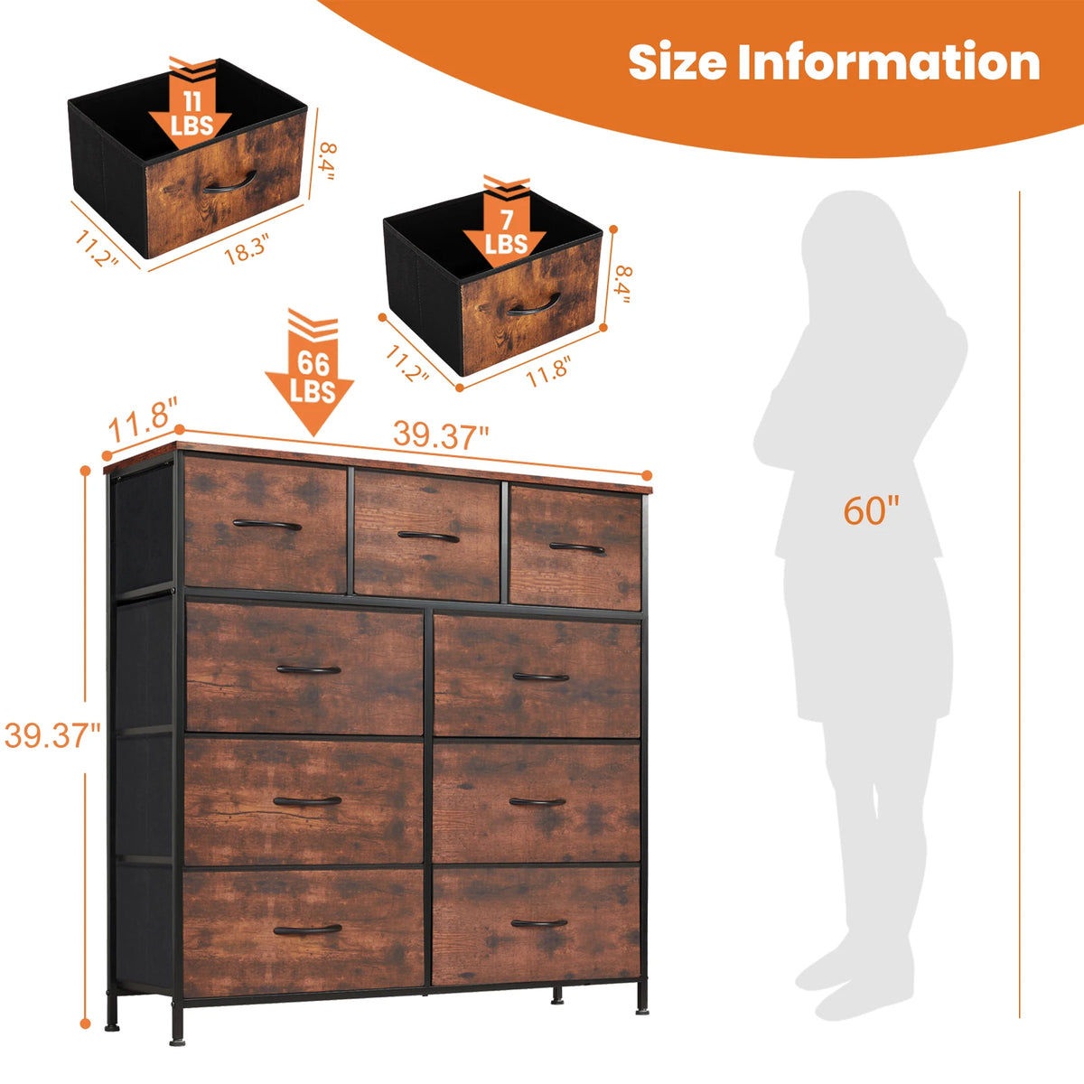 JHK Modern 9 Drawer Fabric Storage Wardrobe Organizer TV Stand