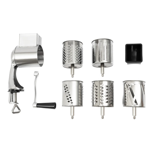 Silver Stainless Steel Manual Rotary Grater With 5 Blades Cheese Vegetable Shredder