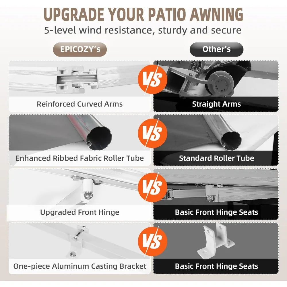 Manual Retractable Patio Awning With Crank Handle For Adjustable Sun Shade 40 To 90 Degrees
