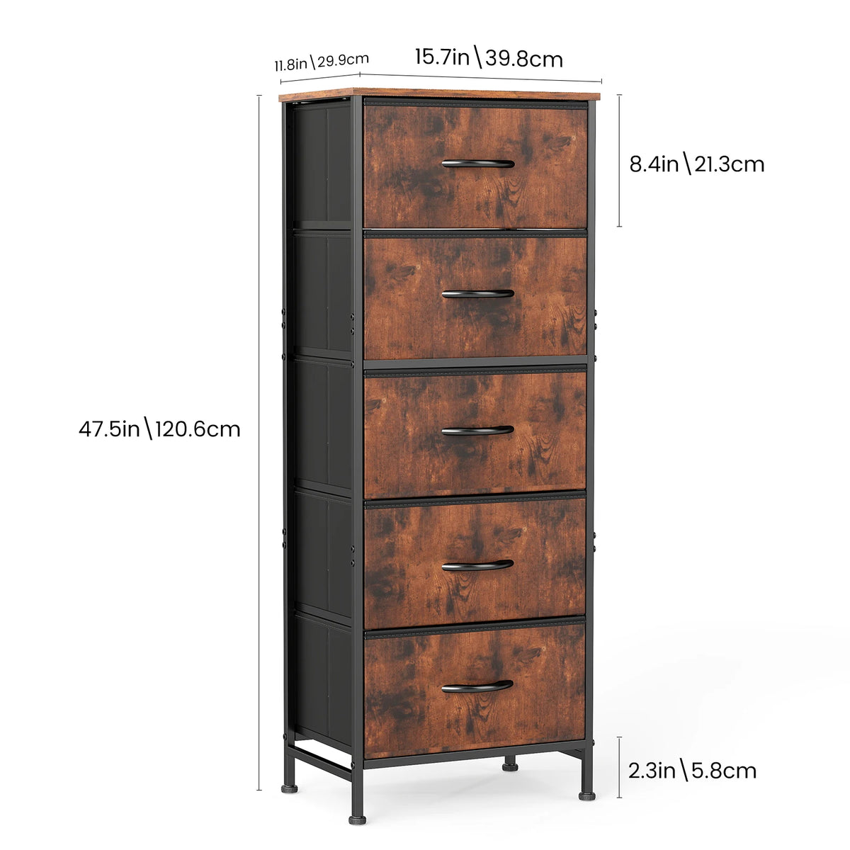 JHK Five Drawer Fabric Dresser Tall Bedroom Storage Organizer