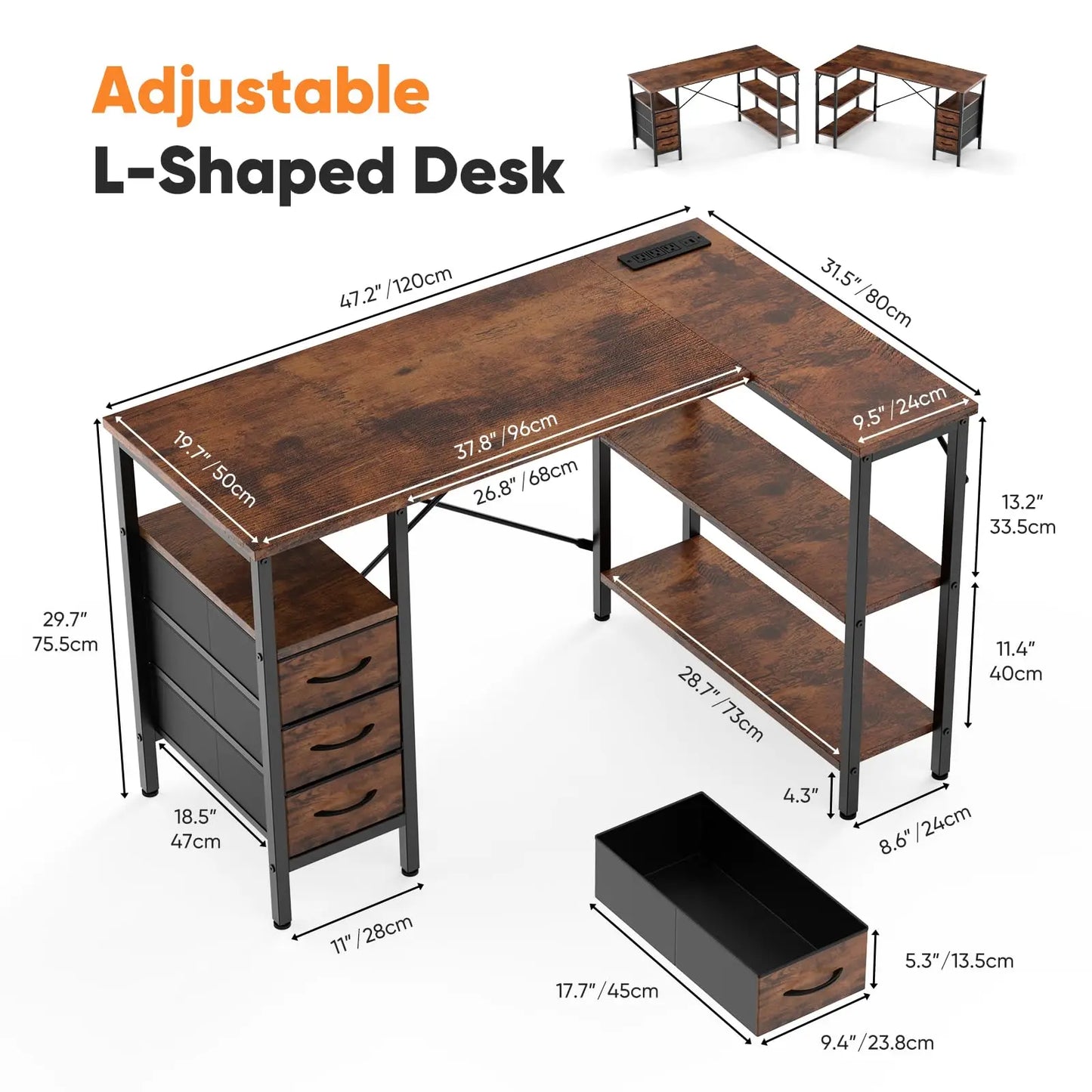 JHK L Shaped Desk With Beneficial Ergonomic Organization FacilitiesPlus PowerOutlet
