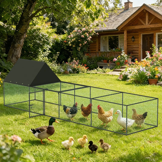Reinforced Iron Outdoor Chicken Run With Weatherproof Sunshade Canopy