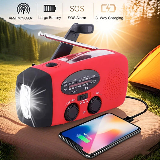 Portable Solar Hand Crank Emergency Weather Radio With Bright LED Flashlight