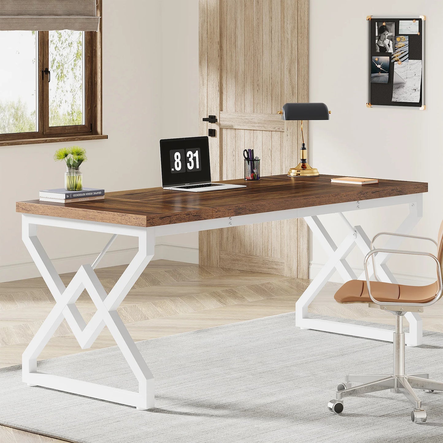 Tribesigns Industrial Executive Desk With Thick Tabletop And Metal Frame 63 Inch Long Computer Desk
