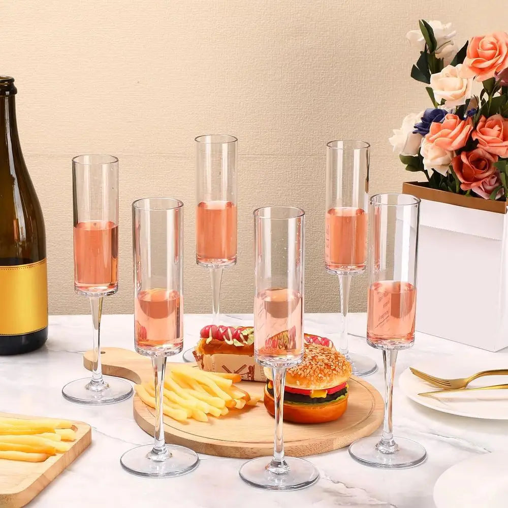 Clear Acrylic Champagne Goblets Unbreakable Stemmed Glasses 6 Oz Break Resistant Partyware for Outdoor Events
