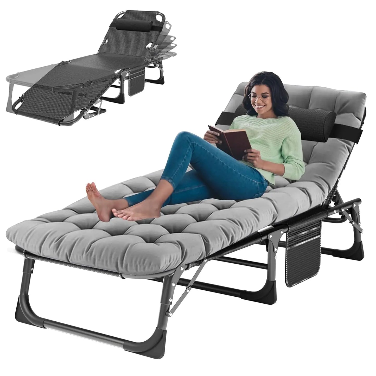 4-In-1 Outdoor Lounge Chair With Face Holes For Tanning Heavy-Duty Recliner Weather-Resistant For Poolside And RV