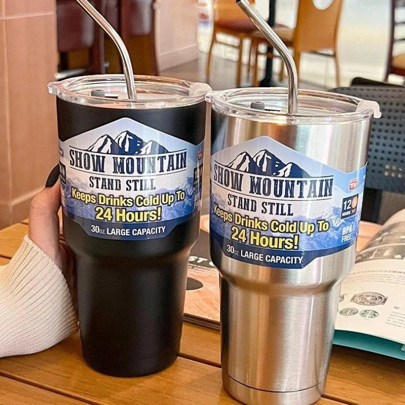 EcoFriendly NONEDrinkware Vacuum Insulated Stainless Steel Thermos Cup With Straw