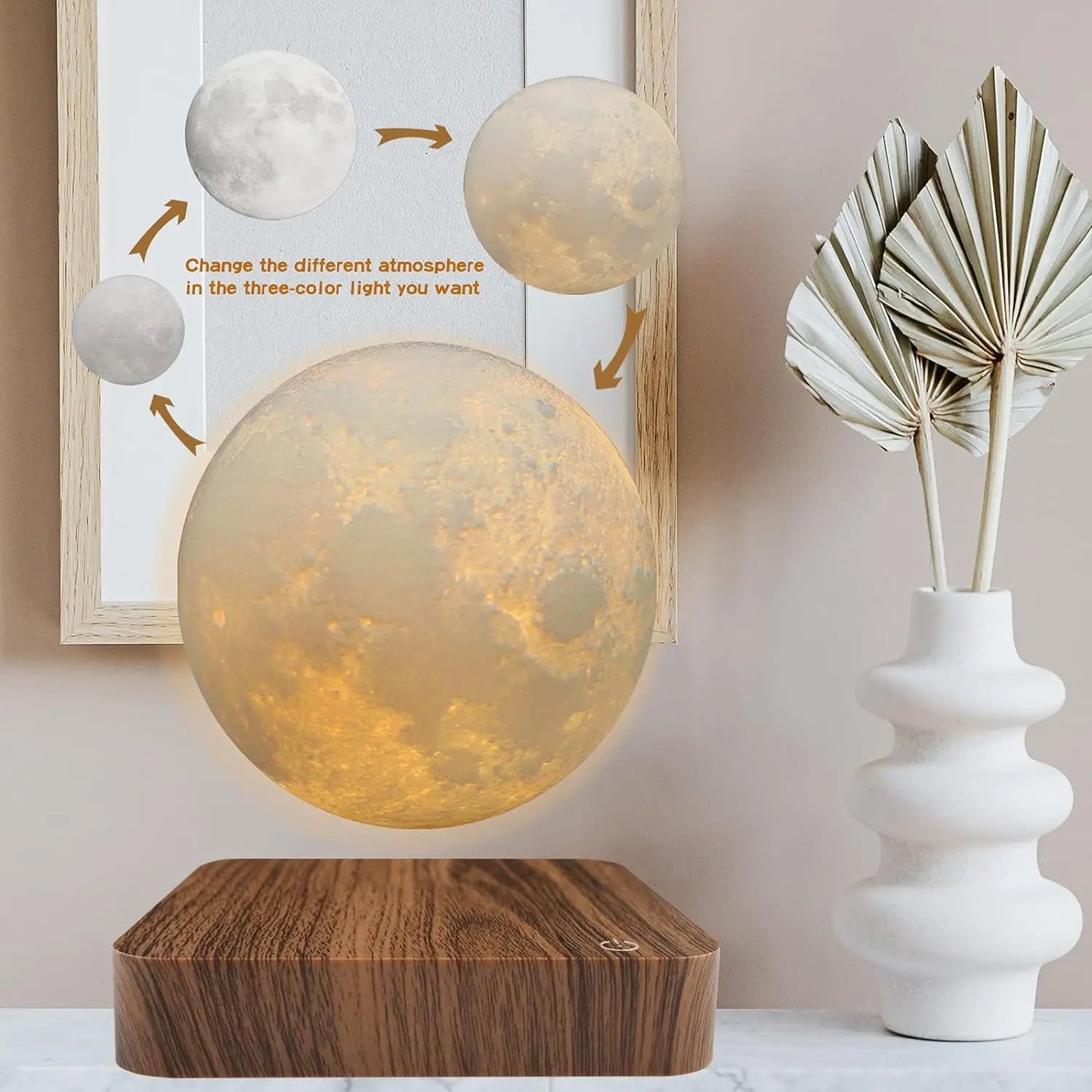 Mexllex Magnetic Floating Moonlight Lamp With Premium Carved Walnut LEDIlluminated