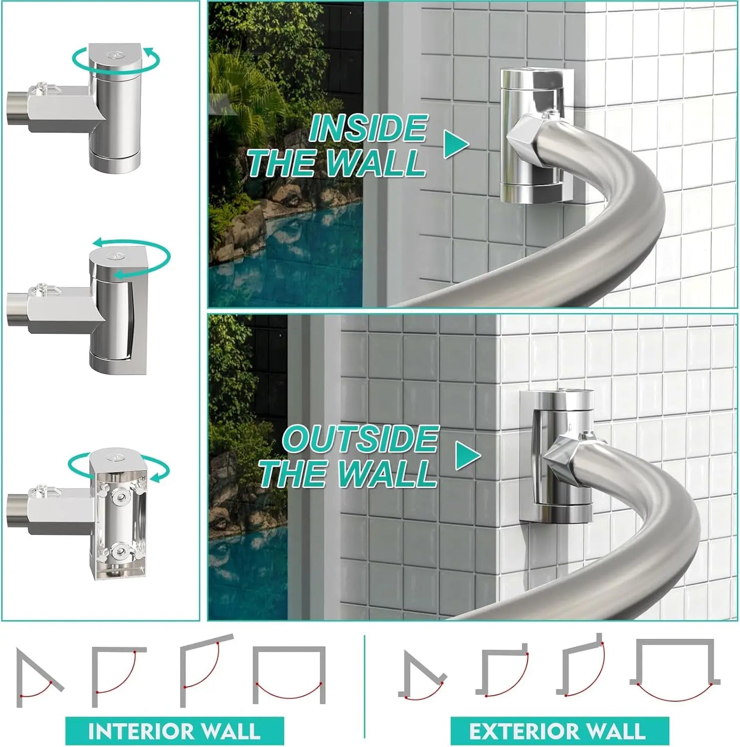 Curved Shower Curtain Rod Wall Mounted Adjustable Metal For Bathroom
