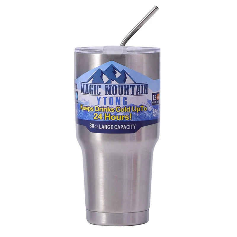EcoFriendly NONEDrinkware Vacuum Insulated Stainless Steel Thermos Cup With Straw