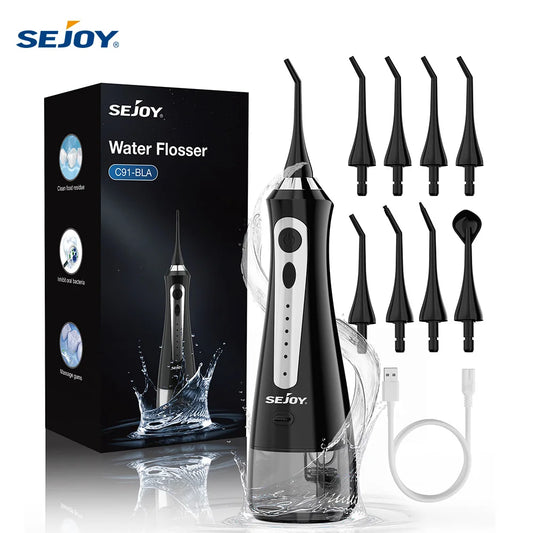 SEJOY Water Flosser Irrigator With Five Modes And Eight Tips 360 Degree Rotatable Nozzle Detachable 270ml Tank
