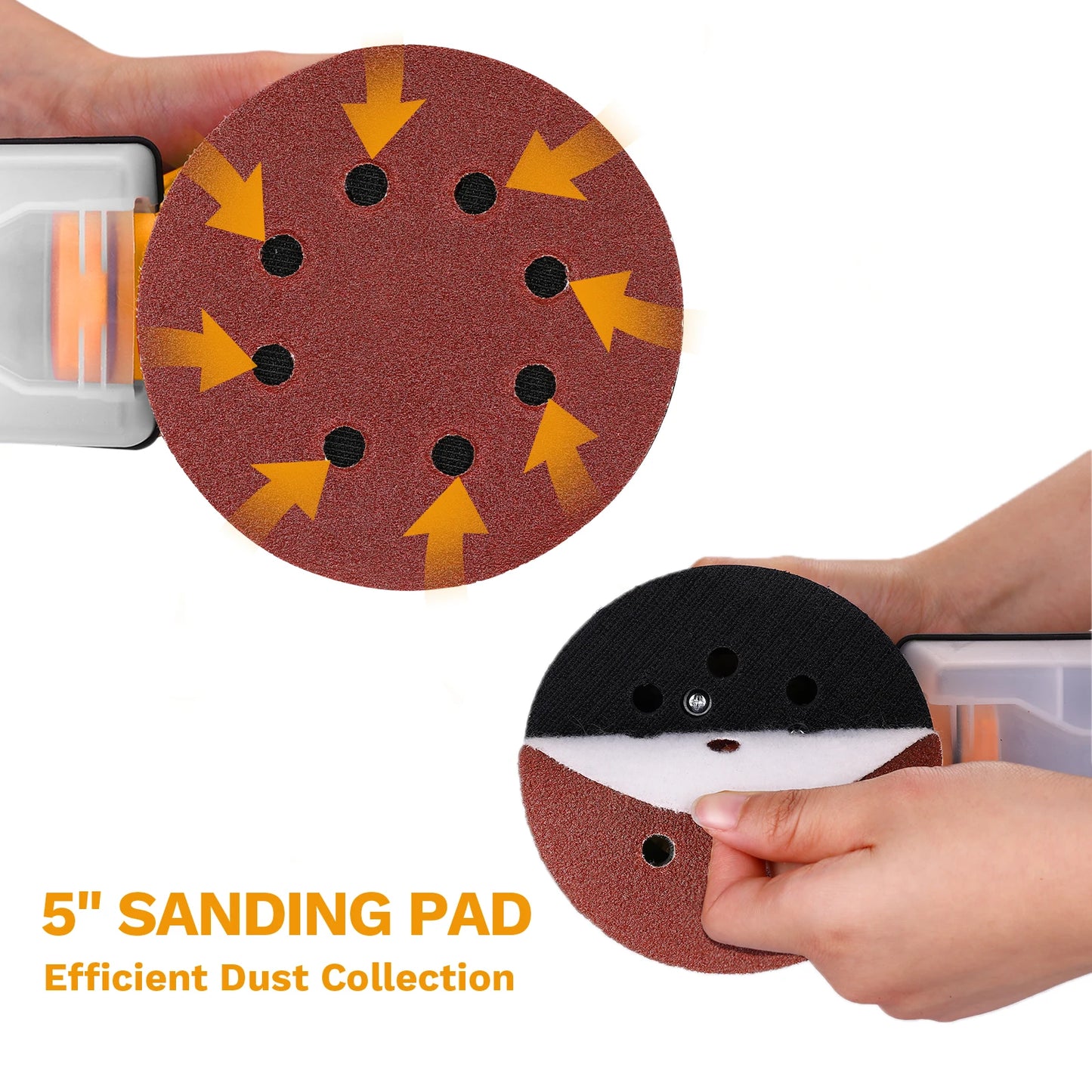 DEKO 14000 RPM Orbital Sander DKOS30A125G 300W With Dust Collection Pad And 16 Pieces Sandpaper Set