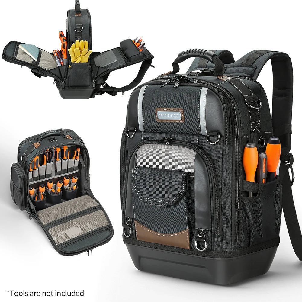WINHUNT Tool Bag Backpack Heavy Duty Organizer For Electricians With Quick Access Pockets And Hands Free Portability