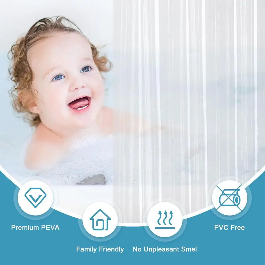 Clawfoot Tub Clear Shower Curtain Encloses Three Sides Water Resistant PEVA 180 By 70 Inches With Free Hooks Included